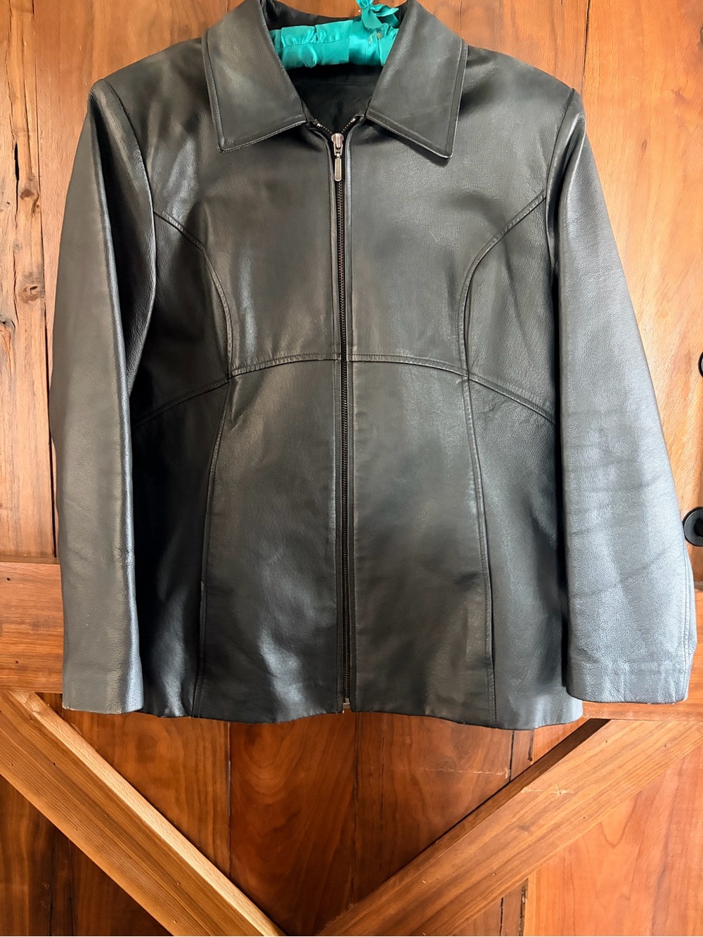 Women's Black Leather Zip-Front Jacket